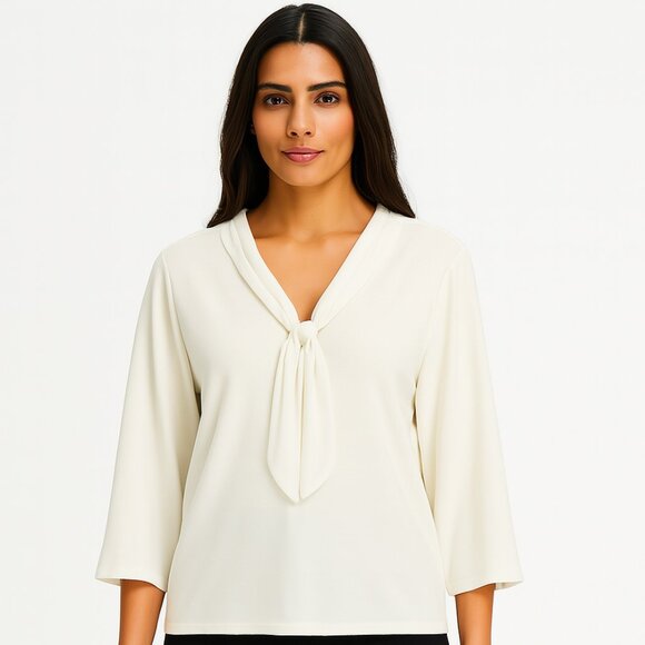 Liz Claiborne Cream Knit Tie Accented Top Size XL - Picture 1 of 5